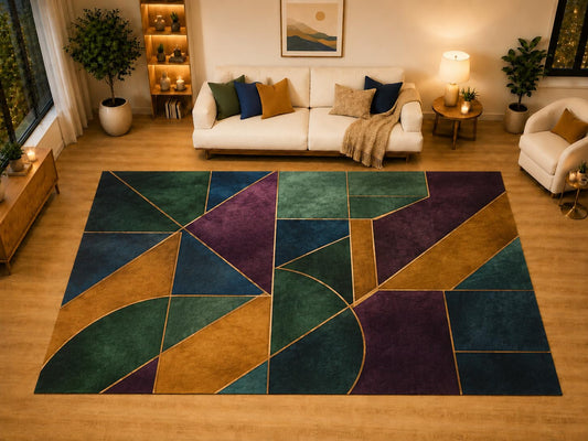 ICE ARMOR "Ultra Light Weight Large 6'7" x 9'10" Jewel Tone Mosaic Area Rug for Living Room, Bedroom, Dining Room, Soft Low Pile Non-Slip Backing, Emerald Plum Ochre