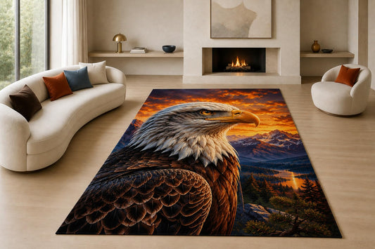 ICE ARMOR "Ultra Lightweight Large 6'7" x 9'10" Bald Eagle Sunset Area Rug for Living Room, Bedroom and Home Office, Soft Low Pile Carpet with Non-Slip Silicone Backing, Brown and Orange