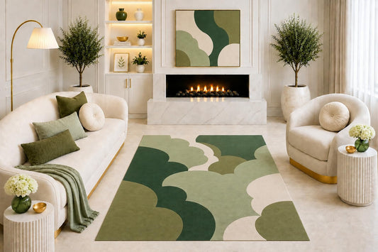 ICE ARMOR "Ultra Light Weight 5' x 7' Sage Green Abstract Scallop Area Rug, Modern Organic Cloud Pattern for Living Room Bedroom Dining Room Office, Non-Slip Silicone Backing Low Pile