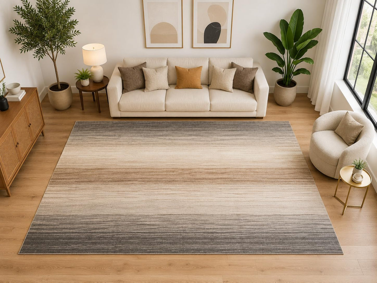 ICE ARMOR "Ultra Light Weight Large 6'7" x 9'10" Modern Abstract Stripe Area Rug for Living Room Office, Soft Low Pile Indoor Rug, Non-Slip Silicone Backing, Gray