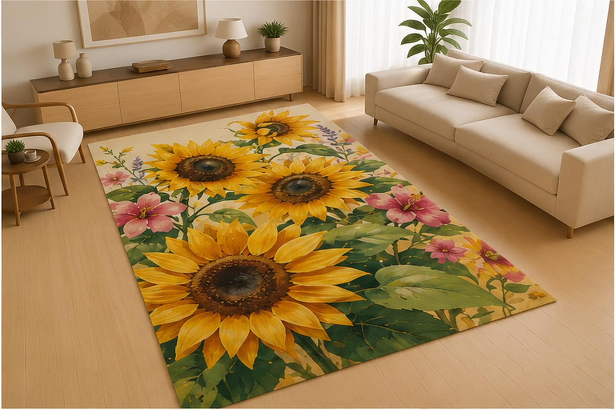 ICE ARMOR 5' x 7' Botanical Eucalyptus Leaves Area Rug, Soft Low Pile Indoor Rug with Non-Slip Silicone Backing for Living Room, Bedroom, Dining Room, Office, Family Room, Sage Green