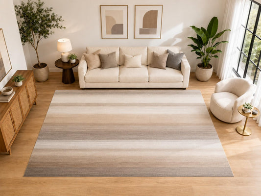 ICE ARMOR "Ultra Light Weight Large 6'7" x 9'10" Neutral Ombre Stripe Area Rug for Living Room, Soft Low Pile Indoor Rug and Non-Slip Silicone Backing, Beige