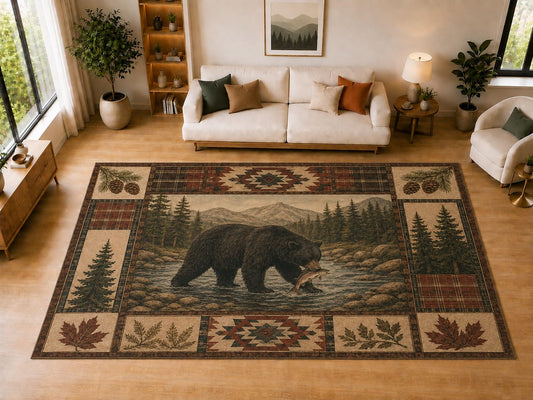 ICE ARMOR "Ultra Light Weight Large 6'7" x 9'10" Bear Salmon, Living Room, Bedroom, Dining Room, Office, Family Room, Soft Low Pile Indoor Rug, Non-Slip Silicone Backing, Brown