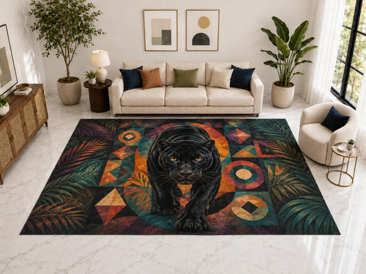 ICE ARMOR "Ultra Light Weight Large 6'7" x 9'10" Black Panther Tropical Rug, Soft Low Pile Indoor Rug, Non-Slip Silicone Backing for Living Room Teal