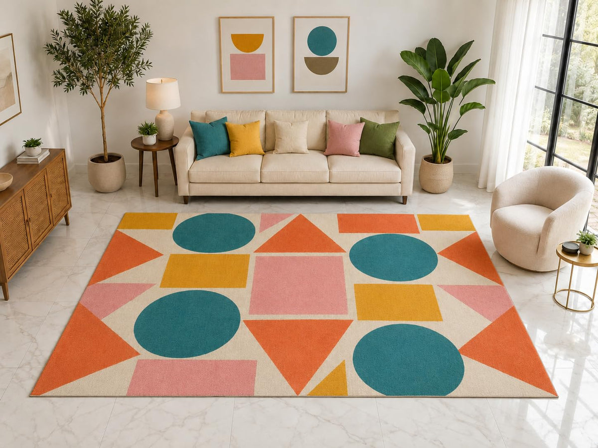 ICE ARMOR "Ultra Light Weight Large 6'7" x 9'10" Modern Geometric Area Rug Carpet Soft Low Pile Indoor Rug and Non-Slip Silicone Backing Orange