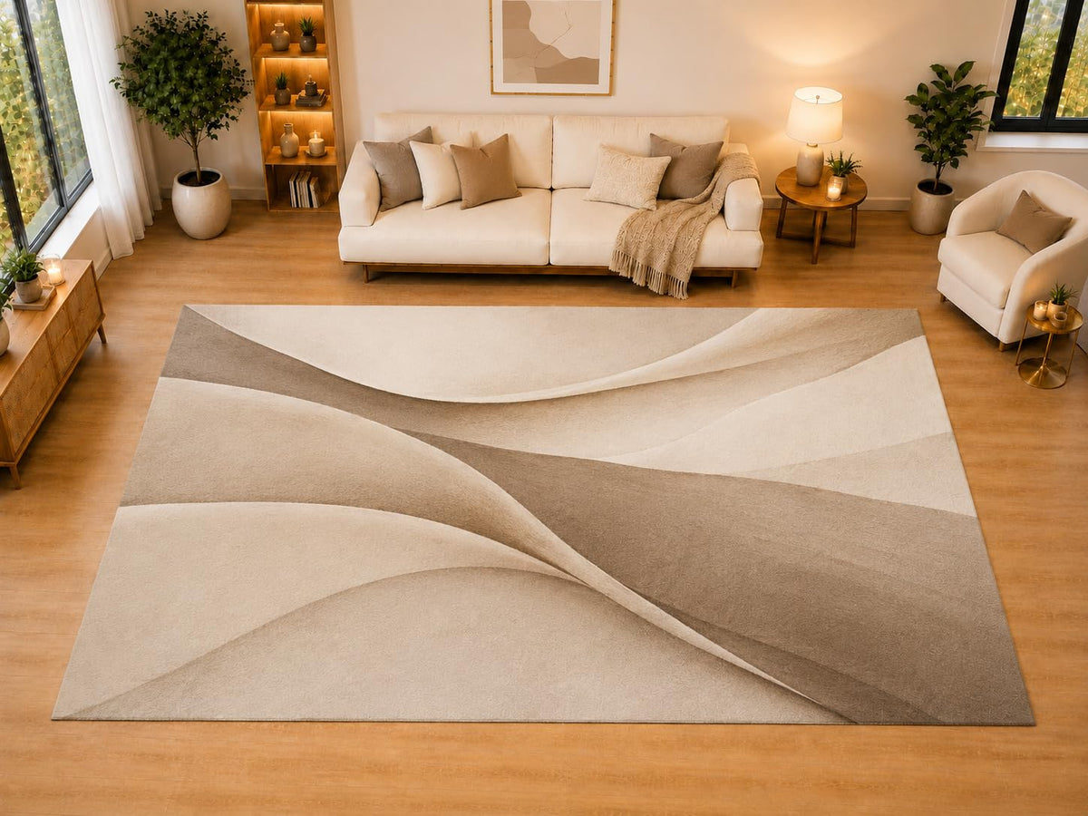 ICE ARMOR "Ultra Light Weight Large 6'7" x 9'10" Folded Ribbon Flow Area Rug for Living Room, Bedroom, Dining Room, Soft Low Pile Non-Slip Backing, Greige Ivory