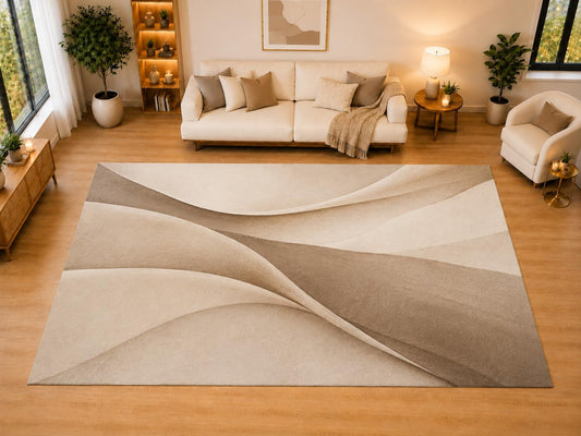 ICE ARMOR "Ultra Light Weight Large 6'7" x 9'10" Folded Ribbon Flow Area Rug for Living Room, Bedroom, Dining Room, Soft Low Pile Non-Slip Backing, Greige Ivory