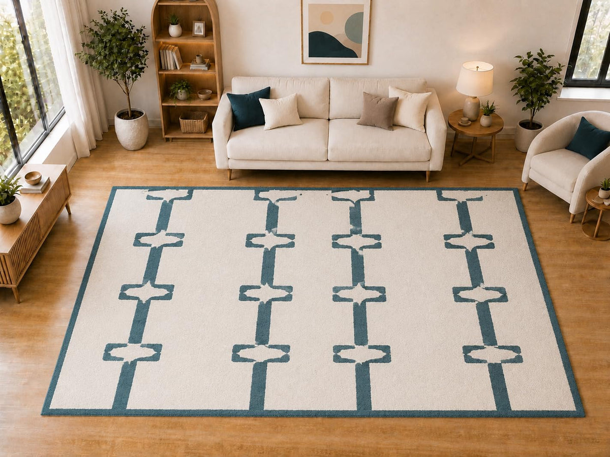 ICE ARMOR "Ultra Light Weight Large 6'7 x 9'10 Teal Linear Geometric Pattern Area Rug for Living Room Bedroom Dining Room Soft Low Pile Indoor Carpet Modern Floor Decor