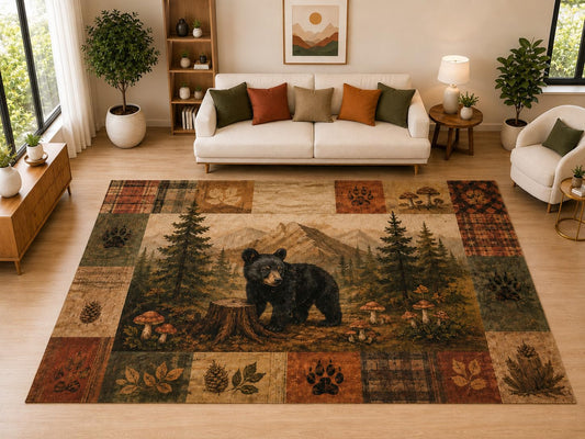 ICE ARMOR "Ultra Light Weight Large 6'7" x 9'10" Bear Cub Forest Mountain Decor, Living Room, Bedroom, Dining Room, Office, Family Room, Soft Low Pile Indoor Rug, Non-Slip Silicone Backing, Brown