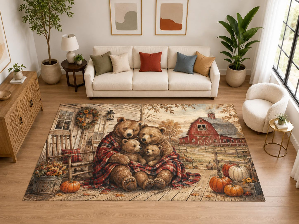 ICE ARMOR "Ultra Light Weight Large 6'7" x 9'10" Bear Family Porch Rug, Soft Low Pile Indoor Rug, Non-Slip Silicone Backing for Family Room Brown