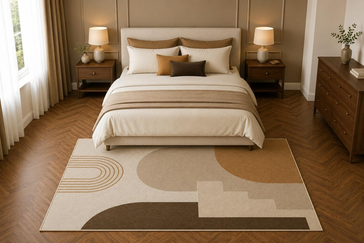 ICE ARMOR 5' x 7' Geometric Abstract Area Rug, Neutral Modern Shapes Living Room Bedroom Office Decor, Non-Slip Silicone Backing Low Pile Carpet