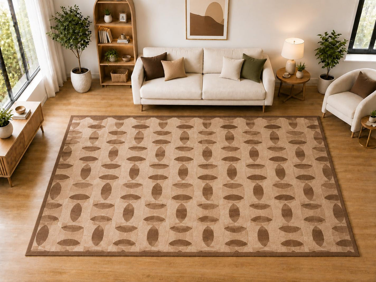 ICE ARMOR "Ultra Light Weight Large 6'7 x 9'10 Geometric Oval Pattern Area Rug for Living Room Bedroom Dining Room Soft Low Pile Indoor Carpet Modern Neutral Floor Decor