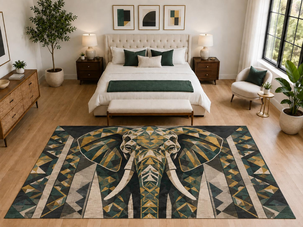 ICE ARMOR "Ultra Light Weight Large 6'7" x 9'10" Elephant Head Area Rug Carpet Soft Low Pile Indoor Rug and Non-Slip Silicone Backing Bedroom Green