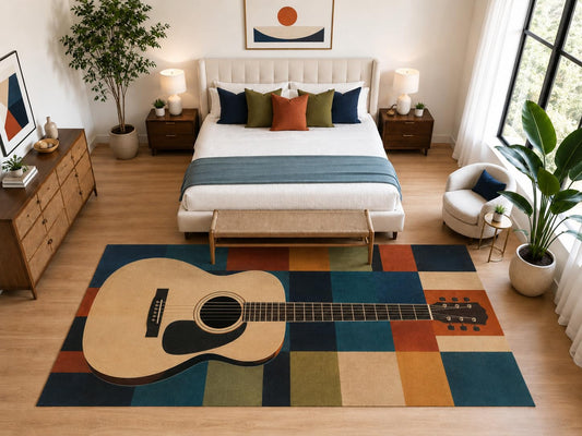 ICE ARMOR "Ultra Light Weight Large 6'7" x 9'10" Block Acoustic Guitar Rug, Soft Low Pile Indoor Rug, Non-Slip Silicone Backing for Bedroom Blue
