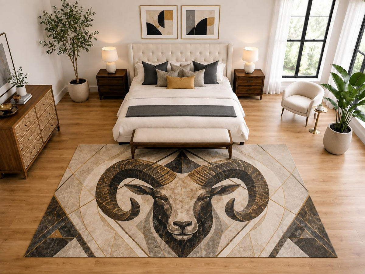 ICE ARMOR "Ultra Light Weight Large 6'7" x 9'10" Ram Head Area Rug Carpet Soft Low Pile Indoor Rug and Non-Slip Silicone Backing Bedroom Brown