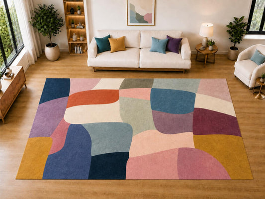 ICE ARMOR "Ultra Light Weight Large 6'7 x 9'10 Rounded Patchwork Shapes Area Rug for Living Room, Dining Room, and Bedroom, Soft Low Pile Indoor Rug, Contemporary Floor Decor