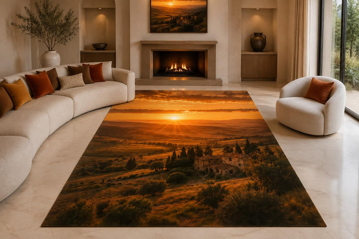 ICE ARMOR "Ultra Lightweight Large 6'7" x 9'10" Prairie Evening Glow Area Rug for Living Room, Bedroom and Home Office, Soft Low Pile Carpet with Non-Slip Silicone Backing, Orange and Brown