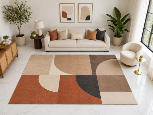 ICE ARMOR "Ultra Light Weight Large 6'7" x 9'10" Geometric Abstract Rug, Soft Low Pile Indoor Rug, Non-Slip Silicone Backing for Living Room Brown