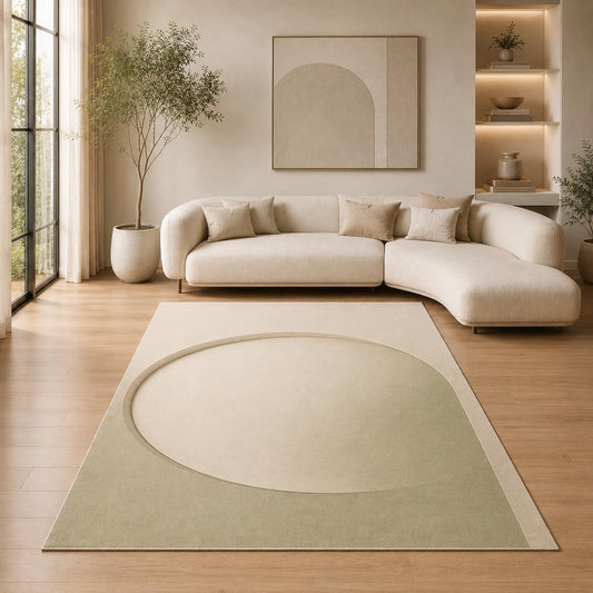 ICE ARMOR 5' x 7' Minimalist Oval Area Rug for Living Room, Soft Low Pile Indoor Rug with Non-Slip Silicone Backing, Decorative Carpet for Bedroom, Office, Family Room, Sage Green