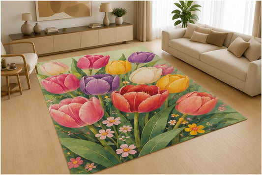 ICE ARMOR 5' x 7' Floral Garden Path Area Rug, Soft Low Pile Indoor Rug with Non-Slip Silicone Backing for Living Room, Bedroom, Dining Room, Office, Family Room, Multicolor