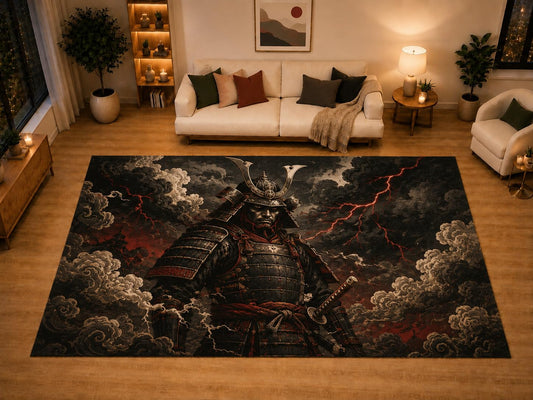 ICE ARMOR "Ultra Light Weight Large 6'7" x 9'10" Storm Warrior Area Rug for Living Room Bedroom Dining Area, Soft Low Pile Non-Slip Backing, Black Red Beige Feudal Decor