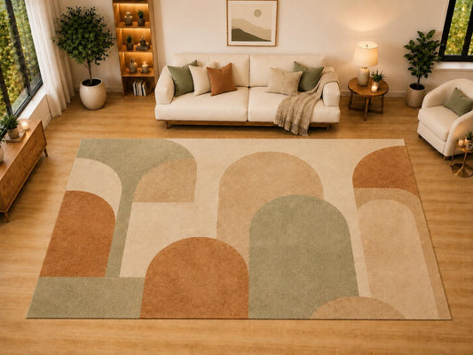 ICE ARMOR "Ultra Light Weight Large 6'7" x 9'10" Rounded Bauhaus Blocks Area Rug for Living Room, Bedroom, Dining Room, Soft Low Pile Non-Slip Backing, Clay Sage