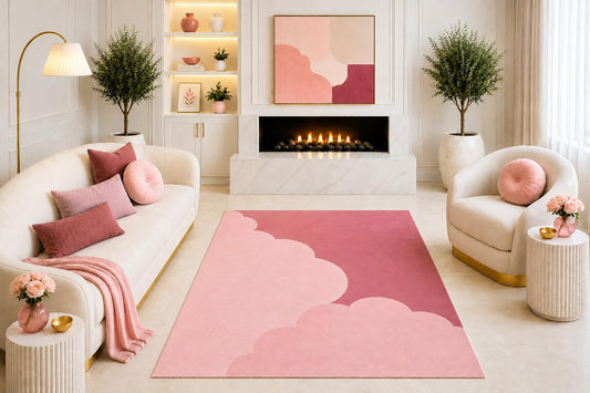 ICE ARMOR "Ultra Light Weight 5' x 7' Pink Scallop Abstract Area Rug, Modern Minimalist Geometric Design for Living Room Bedroom Nursery, Non-Slip Silicone Backing Low Pile