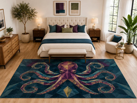 ICE ARMOR "Ultra Light Weight Large 6'7" x 9'10" Geometric Octopus Rug, Soft Low Pile Indoor Rug, Non-Slip Silicone Backing for Bedroom Purple