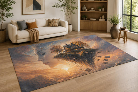 ICE ARMOR "Ultra Lightweight Large 6'7" x 9'10" Dream Woman Village Area Rug for Living Room, Bedroom and Home Office, Soft Low Pile Carpet with Non-Slip Silicone Backing, Gray and Orange