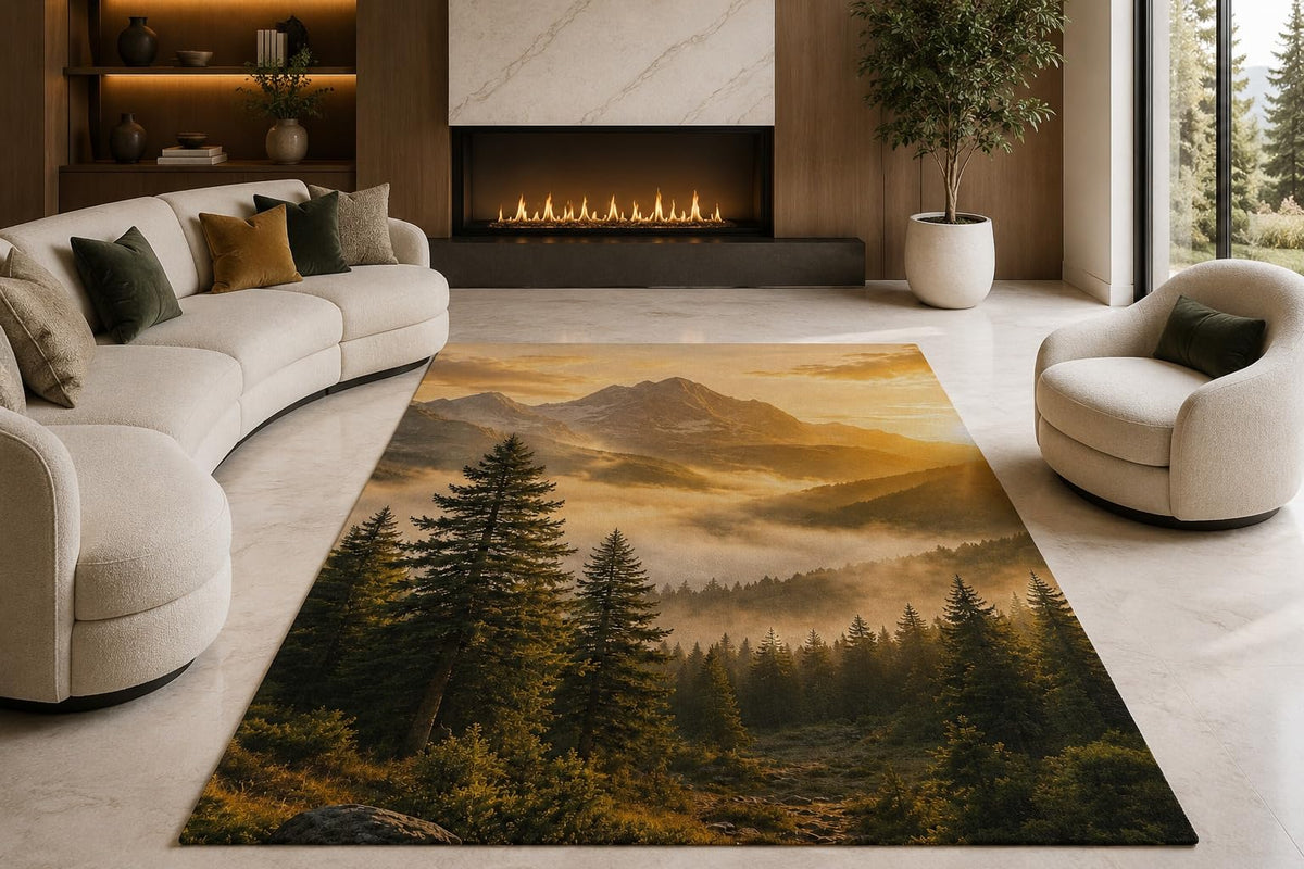 ICE ARMOR "Ultra Lightweight Large 6'7" x 9'10" Misty Forest Valley Area Rug for Living Room, Bedroom and Home Office, Soft Low Pile Carpet with Non-Slip Silicone Backing, Green and Beige
