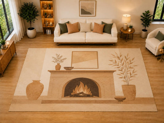 ICE ARMOR "Ultra Light Weight Large 6'7" x 9'10" Cozy Fireplace Illustration Area Rug for Living Room, Bedroom, Dining Room, Soft Low Pile Non-Slip Backing, Tan Brown