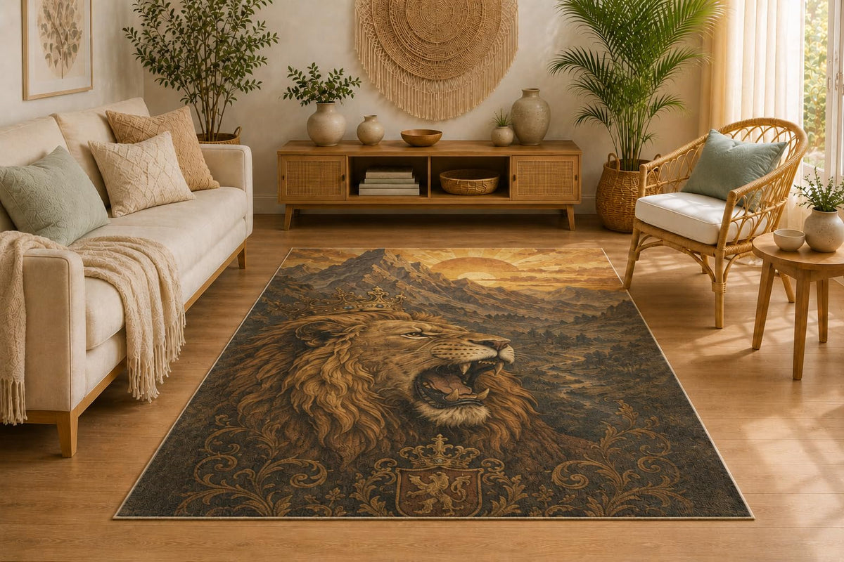 ICE ARMOR 5' x 7' Royal Lion Mountain Area Rug, Soft Low Pile Indoor Rug with Non-Slip Silicone Backing, Decorative Carpet for Living Room, Bedroom, Office, Wildlife Decor