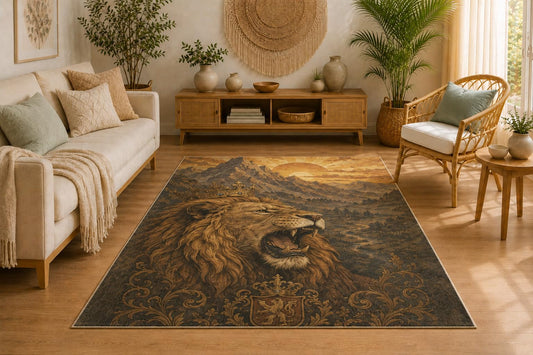 ICE ARMOR 5' x 7' Royal Lion Mountain Area Rug, Soft Low Pile Indoor Rug with Non-Slip Silicone Backing, Decorative Carpet for Living Room, Bedroom, Office, Wildlife Decor