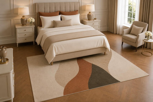 ICE ARMOR 5' x 7' Abstract Wave Area Rug, Modern Neutral Geometric Curved Lines Living Room Bedroom Office Decor, Non-Slip Silicone Backing Low Pile Carpet