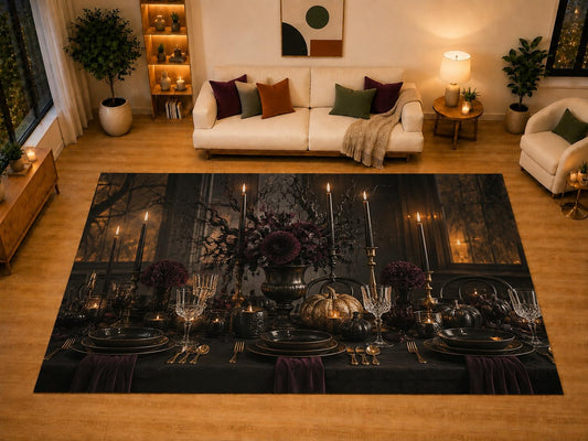 ICE ARMOR "Ultra Light Weight Large 6'7" x 9'10" Gothic Dining Table Area Rug for Living Room Bedroom Dining Area, Soft Low Pile Non-Slip Backing, Black Burgundy Halloween Decor