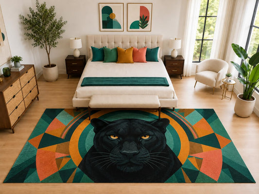 ICE ARMOR "Ultra Light Weight Large 6'7" x 9'10" Geometric Black Panther Rug, Soft Low Pile Indoor Rug, Non-Slip Silicone Backing for Bedroom Green
