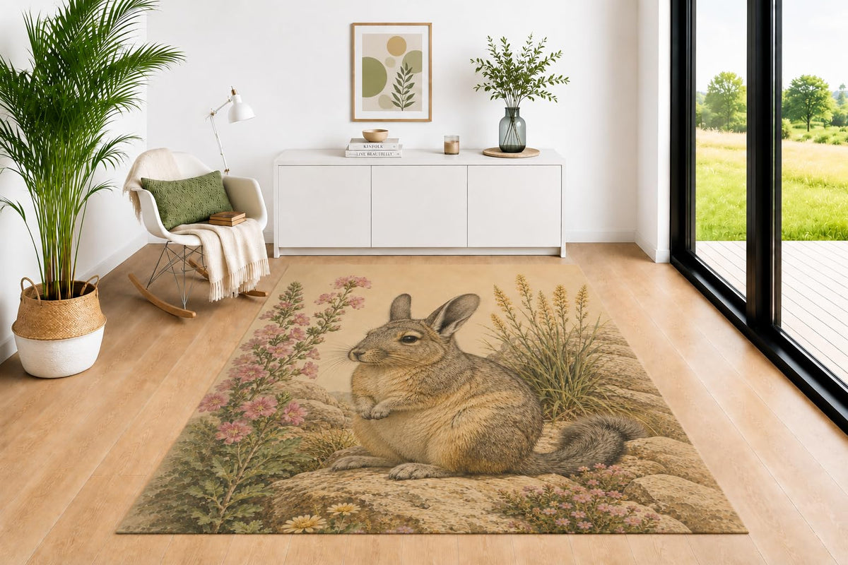 ICE ARMOR 5' x 7' Chinchilla Area Rug for Living Room, Soft Low Pile Indoor Rug with Non-Slip Silicone Backing, Decorative Carpet for Bedroom, Office, Kids & Pets, Beige