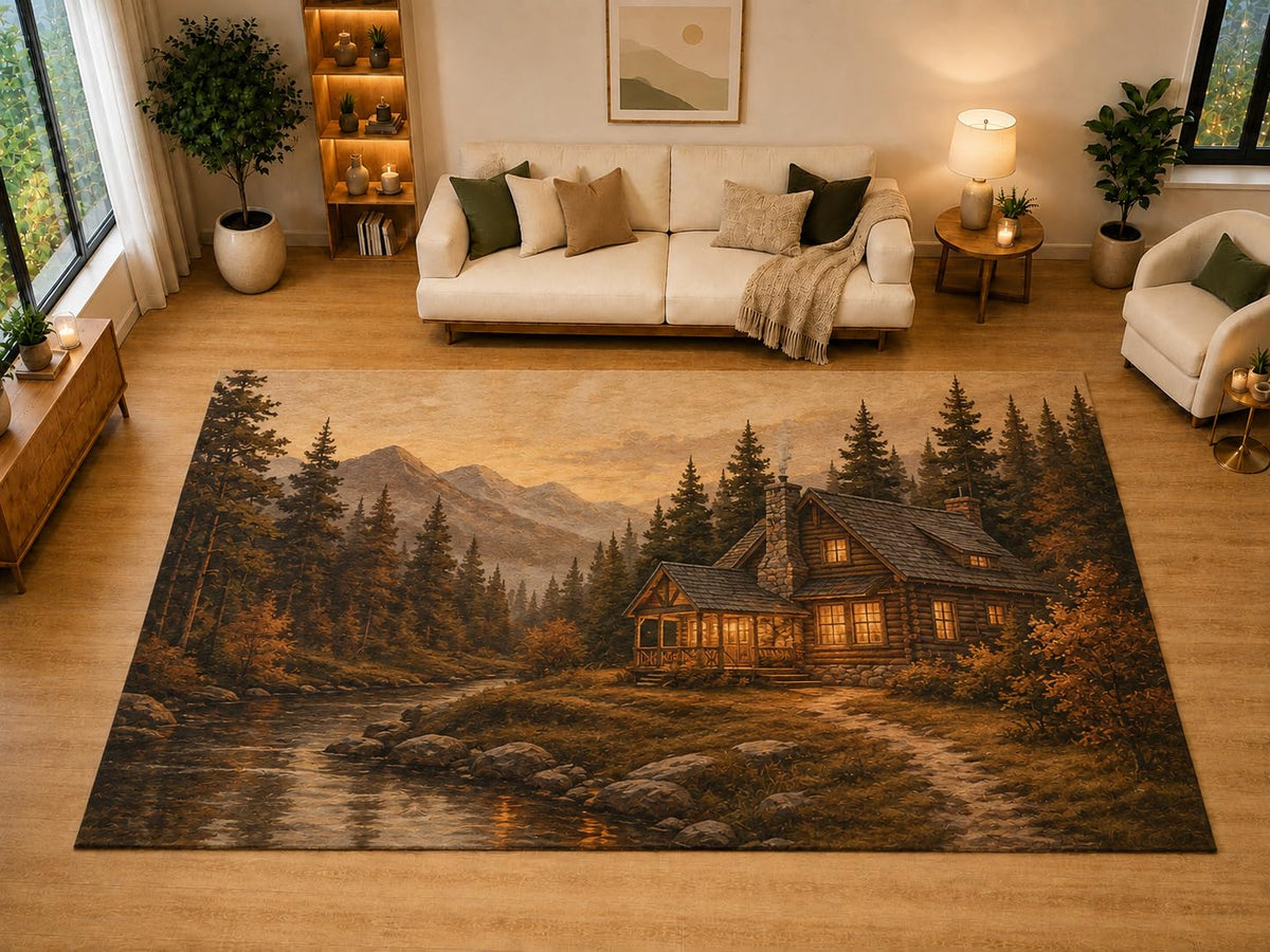 ICE ARMOR "Ultra Light Weight Large 6'7" x 9'10" Woodland Lodge Retreat Area Rug for Living Room, Bedroom, Dining Room, Soft Low Pile Non-Slip Backing, Chestnut Charcoal