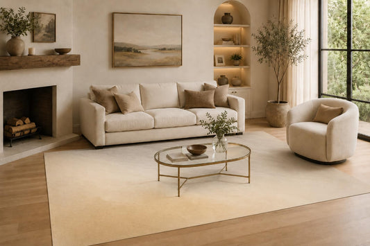ICE ARMOR Large 6'7" x 9'10" Ivory and Beige Minimalist Soft Gradient Area Rug for Living Room, Soft Low Pile Carpet with Non-Slip Silicone Backing, Decor for Bedroom and Home Office