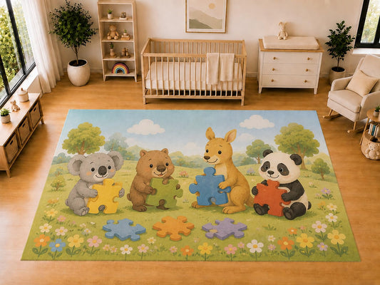ICE ARMOR "Ultra Light Weight Large 6'7 x 9'10 Animal Puzzle Play Area Rug for Kids Room Nursery Playroom Soft Low Pile Indoor Carpet Learning Activity Floor Decor