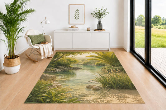 ICE ARMOR 5' x 7' Tropical Lagoon Area Rug for Living Room, Soft Low Pile Indoor Rug with Non-Slip Silicone Backing, Decorative Carpet for Bedroom, Office, Family Room, Multicolor