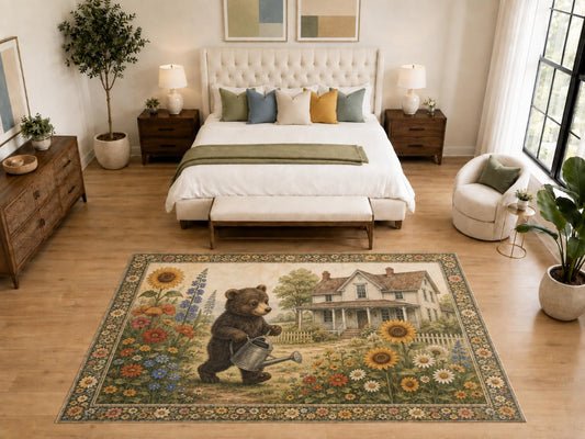 ICE ARMOR "Ultra Light Weight Large 6'7" x 9'10" Bear Cub Watering Area Rug, Soft Low Pile Indoor Rug, Non-Slip Silicone Backing, Kids Room, Beige