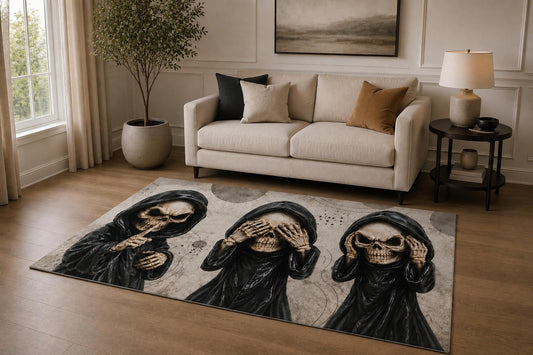 ICE ARMOR "Ultra Light Weight 5' x 7' Three Wise Reapers Area Rug for Living Room, Bedroom and Home Office, Soft Low Pile Carpet with Non-Slip Silicone Backing, Black and Gray