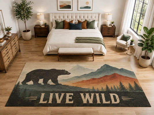 ICE ARMOR "Ultra Light Weight Large 6'7" x 9'10" Live Wild Bear Mountain Rug, Soft Low Pile Indoor Rug, Non-Slip Silicone Backing for Bedroom Brown