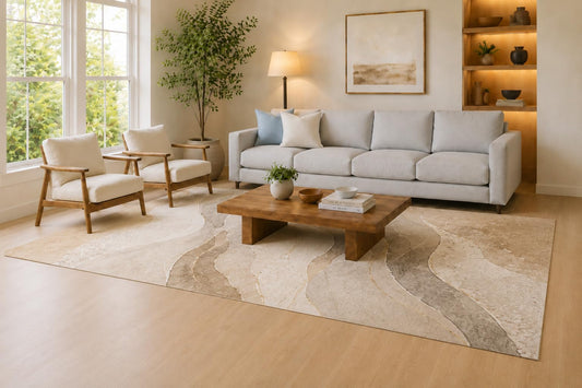 ICE ARMOR Large 6'7" x 9'10" Taupe and Cream Mineral Stream Area Rug for Living Room, Soft Low Pile Carpet with Non-Slip Silicone Backing, Decor for Bedroom, Dining Area and Home Office
