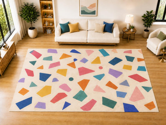 ICE ARMOR "Ultra Light Weight Large 6'7 x 9'10 Colorful Confetti Shapes Area Rug for Living Room, Dining Room, and Bedroom, Soft Low Pile Indoor Rug, Cheerful Floor Decor