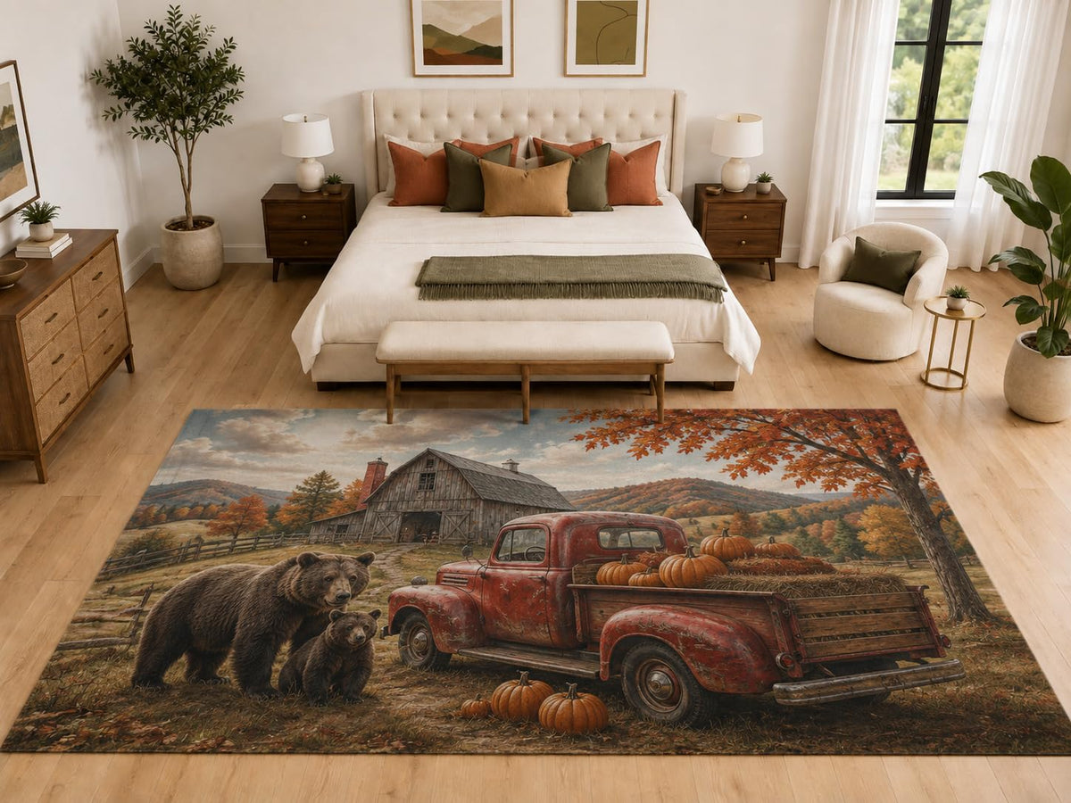 ICE ARMOR "Ultra Light Weight Large 6'7" x 9'10" Bear Cub Truck Farm Rug, Soft Low Pile Indoor Rug, Non-Slip Silicone Backing for Living Room Rust