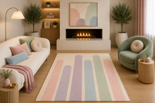 ICE ARMOR 5' x 7' Pastel Modern Area Rug Pink Lavender Sage Blue Minimalist Stripe Design for Living Room Bedroom Nursery Office Non-Slip Silicone Backing Low Pile