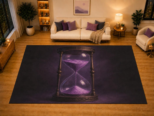ICE ARMOR "Ultra Light Weight Large 6'7" x 9'10" Purple Hourglass Gothic Area Rug for Living Room Bedroom, Soft Low Pile Non-Slip Backing, Dark Purple Vintage Timepiece Fantasy Decor
