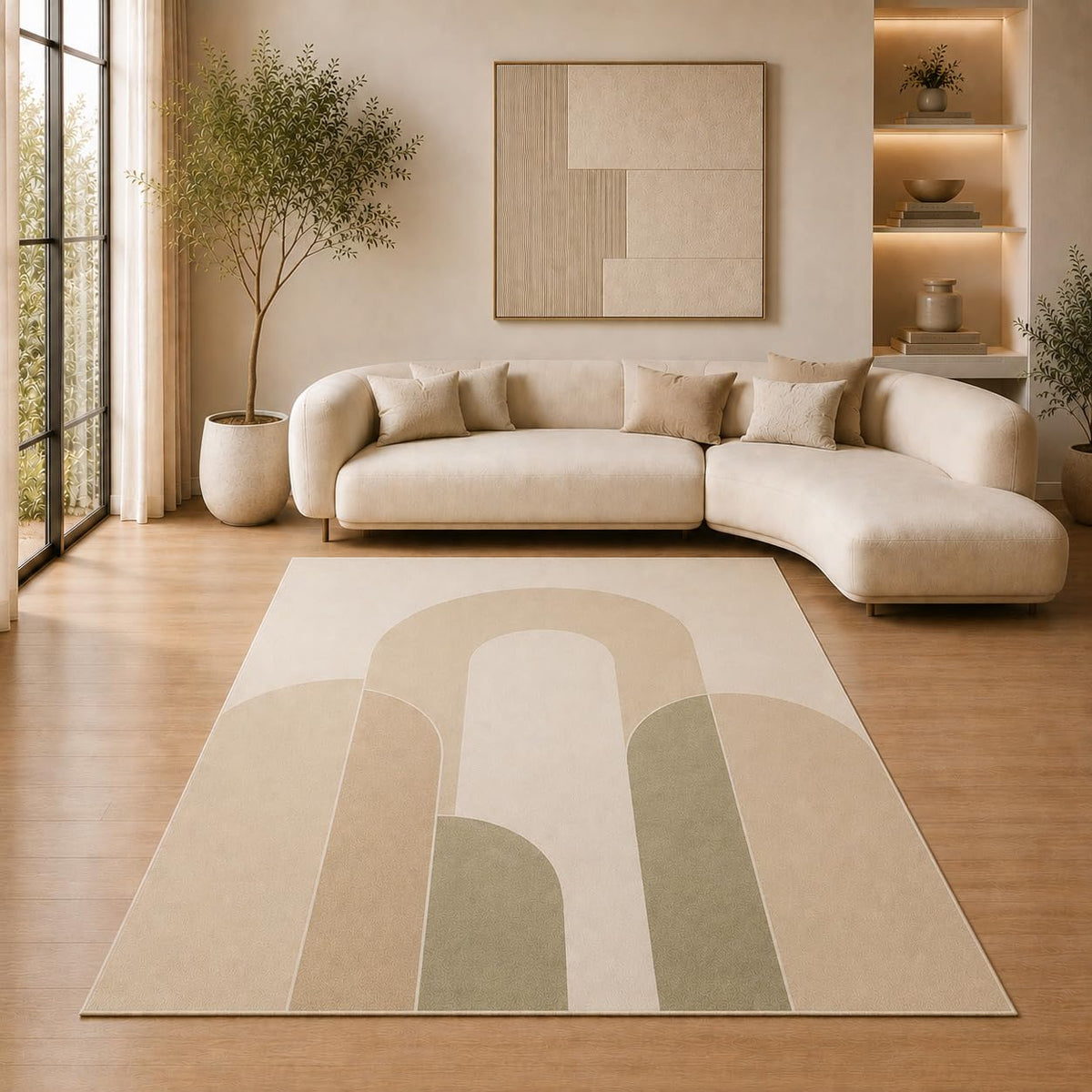 ICE ARMOR 5' x 7' Modern Geometric Arch Area Rug for Living Room, Soft Low Pile Indoor Rug with Non-Slip Silicone Backing, Decorative Carpet for Bedroom, Office, Family Room, Sage Green